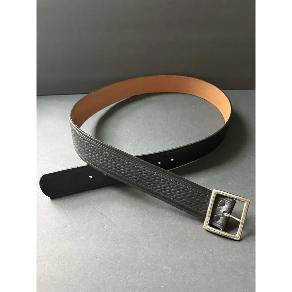 Mens Black Top Grain Cowhide Work Belt Made in USA Size 37-42 Casual Embossed